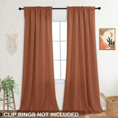 Miniatura 94 de KOUFALL Juego de 2 cortinas de puerta francesa, cortinas de lino para puerta/ventana, cortina transparente boho para cristal lateral delantero