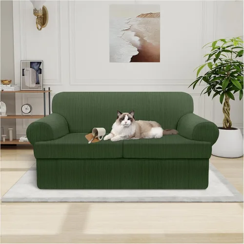 Miniatura 94 de Funda impermeable para silla con brazos, juego de 2 piezas, funda a rayas para 1 sofá separado con cojín en T, fundas de sillón de tela