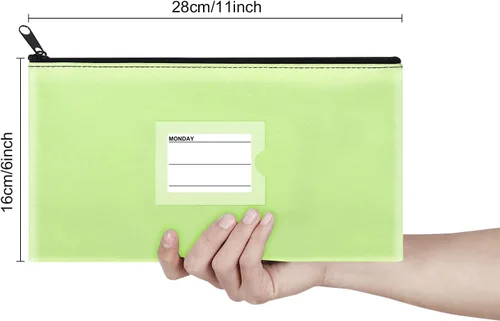 Miniatura 5 de Paquete de 4 bolsas de dinero para depósitos bancarios, cartera de cuero sintético resistente con cremallera con ventana transparente, bolsa