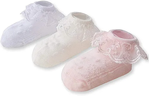 Juebm Infant Baby Girls Ruffle Socks Toddler Dress socks,Pack of 356 Baby Frilly Lace Ankle Socks