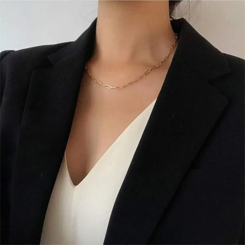 Miniatura 5 de Turandoss - Collar y gargantilla refinada en niveles en forma de Y, hecho a mano, chapado en oro de 14 quilates, dije en barra y disco, ajustable