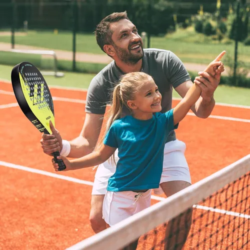 Miniatura 7 de Hikeen Raqueta de pádel con superficie de fibra de carbono, pala ligera de EVA con 3 pelotas de tenis y funda de transporte para adultos