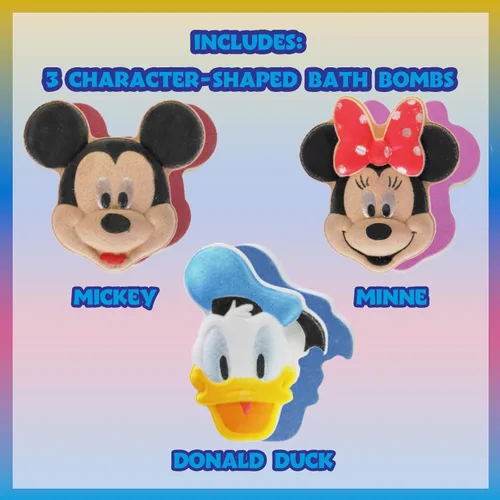 Miniatura 2 de Bombas de baño de Mickey, Minnie y Pato Donald para niños, colores brillantes de arcoíris, con aroma a bayas, para niños de 3 años en adelante