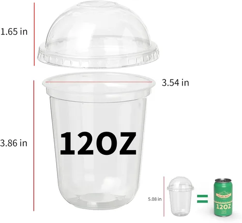 Miniatura 5 de Songtaste 50 vasos de plástico desechables, vasos de plástico transparente de 12 onzas con tapas de cúpula y sin agujero, soportes para frutas