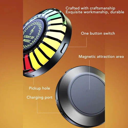 Miniatura 5 de Luz de ritmo de control de sonido magnético RGB colorido, luz de control de sonido recargable RGB con aplicación móvil, control de sonido ritmo