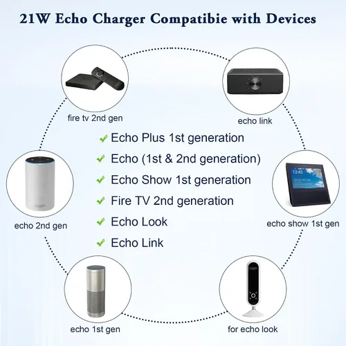 Miniatura 2 de Dapter de fuente de alimentación de 21 W para Amazon Alexa Echo de 1ª y 2ª generación, Echo Show 1ª generación, Echo Show 5 (3ª generación), Echo