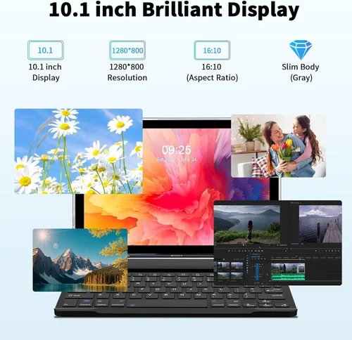 Miniatura 6 de Tablet Android 15, tabletas 2 en 1 de 10 pulgadas con funda para teclado y lápiz capacitivo, procesador Octa-Core de 128 GB, Wi-Fi 6 5G, pantalla HD