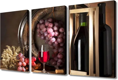 Miniatura 63 de Obra de arte para paredes del hogar, 3 paneles de letras de vino tinto, pinturas de corcho, impresiones HD, arte de pared de corcho de vino sobre