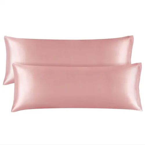 Miniatura 72 de Bedelite Funda de almohada de satén para el cuerpo, súper suave y refrescante, para el cabello y la piel, transpirable, sedosa y larga, 20 x 54 Rosa