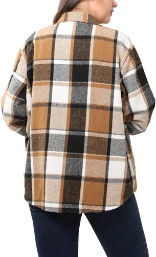 Miniatura 2 de MCEDAR Chaqueta de franela a cuadros de gran tamaño para mujer, casual, con solapa, manga larga, con botones, tallas grandes (S-4X)