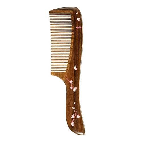 Miniatura 14 de TAN MUJIANG Peine para el cabello de madera natural antiestático (mariposa y loto)