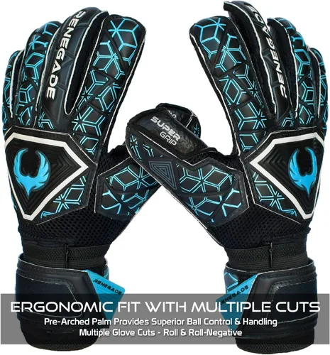 Miniatura 5 de Guantes de portero Renegade GK Triton con protección antimicrobiana (tallas 5-11, 3 estilos, nivel 2) Protectores de dedos Pro-Tek y Super Agarre
