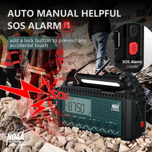 Miniatura 2 de AUTO NOAA Radio de emergencia de alerta, manivela solar portátil AM FM radio meteorológica de onda corta para supervivencia, radio a