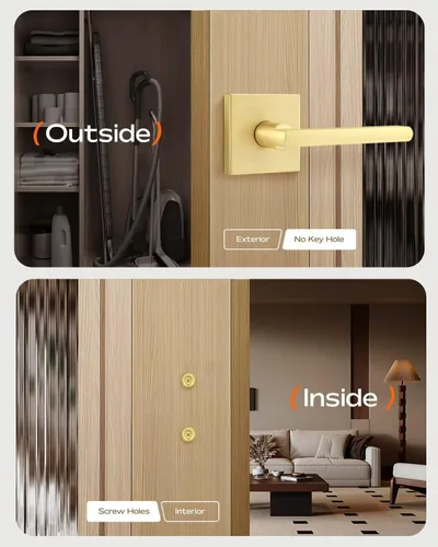 Miniatura 3 de Leydebong Paquete de 1 manija de puerta simulada en latón satinado, manijas interiores que no giran, manijas interiores reversibles resistentes