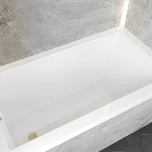 Miniatura 11 de Swiss Madison Voltaire - Bañera independiente de acrílico brillante color blanco de 54" x 30", con nicho, desagüe integral en el lado izquierdo