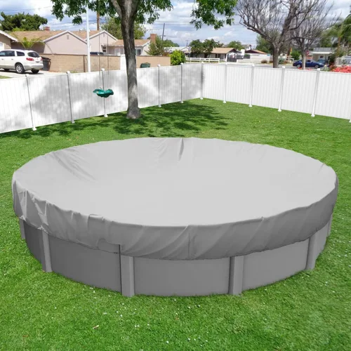 Windscreen4less Cubierta de seguridad redonda impermeable para piscina de invierno de 9 pies con cable de alambre a lo largo de los bordes,