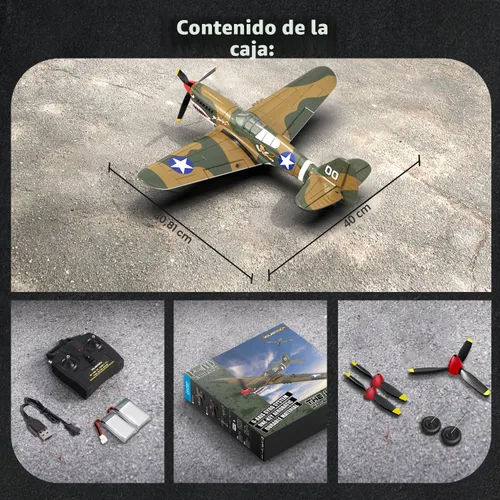 Miniatura 9 de VOLANTEXRC Avión RC, avión de combate P40 de control remoto de 4 canales con Aileron, giroscopio de 6 ejes, acrobacias aéreas para adultos