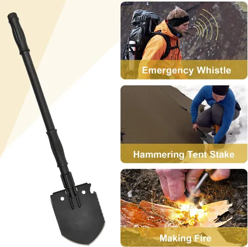 Miniatura 7 de Pala de supervivencia, (28.3 pulgadas), pala plegable para campamento, multiherramienta militar, herramienta táctica de trinchera, con pico