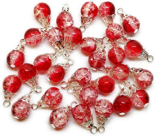 Miniatura 6 de 30pcs Handcrafted Crackle Glass Beads Drops w/Silver Wire & Bead Cap ~Jewelry Making~ (Army Green)