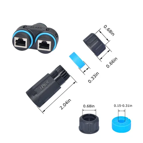 Miniatura 3 de ZUZONG IP68 Conector acoplador divisor RJ45 impermeable, conector Ethernet impermeable divisor de 1 entrada y 2 salidas IP68 conector de cable LAN