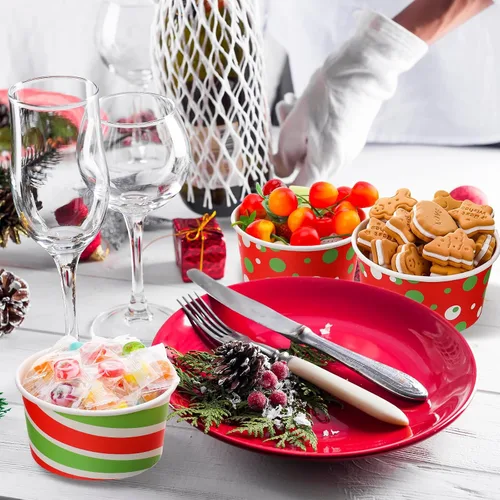 Miniatura 7 de Hotop Paquete de 72 unidades de tazas de aperitivos de Navidad de 16 onzas, tazas desechables para helado, tazas de papel para yogur, tazas