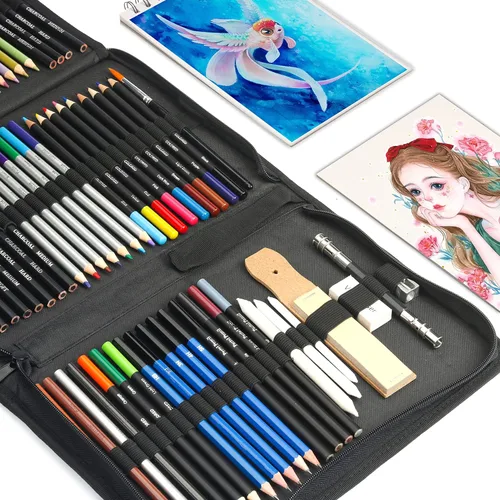 Miniatura 2 de KALOUR Juego de 76 lápices para dibujo y boceto - Suministros de arte profesional con cuaderno de bocetos y papel para acuarela - Incluye tutorial