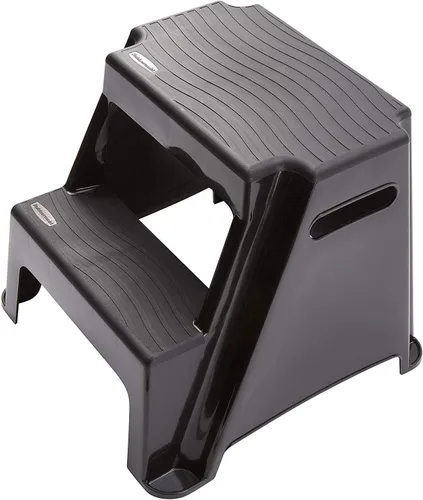 Miniatura 3 de Rubbermaid Taburete de plástico moldeado de 2 escalones, ligero con peldaños antideslizantes y pies antideslizantes, color negro