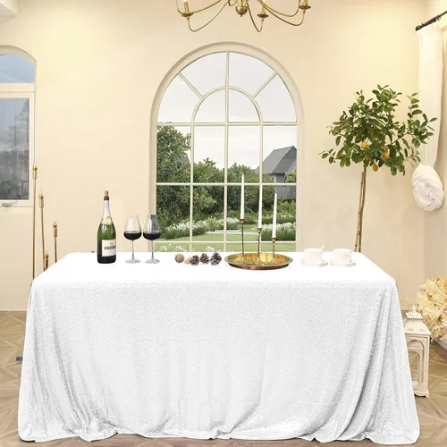 Miniatura 19 de Manteles redondos de lentejuelas negros para fiestas, de 121,9 cm, mantel redondo de purpurina ajustado, pequeño, lindo y dulce, para boda