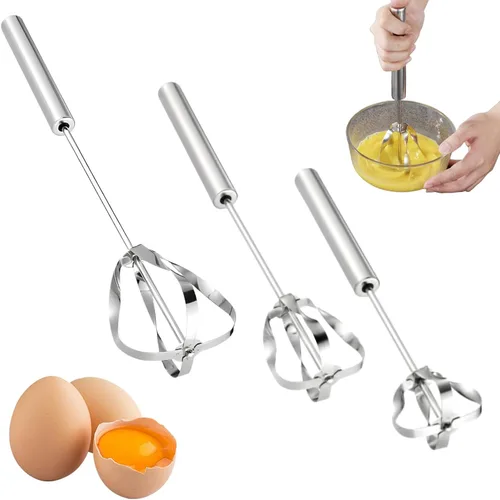 Miniatura 12 de Batidor semiautomático de acero inoxidable, batidor de huevos de acero inoxidable 2026, batidor giratorio de mano para batir huevos, batidor