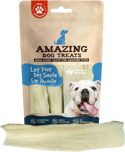 Amazing Dog Treats - Tiras de mejillas de ternera prémium para masticar perros (10 pulgadas - 5 unidades) - Sin olor - Corte grueso - Alternativa de