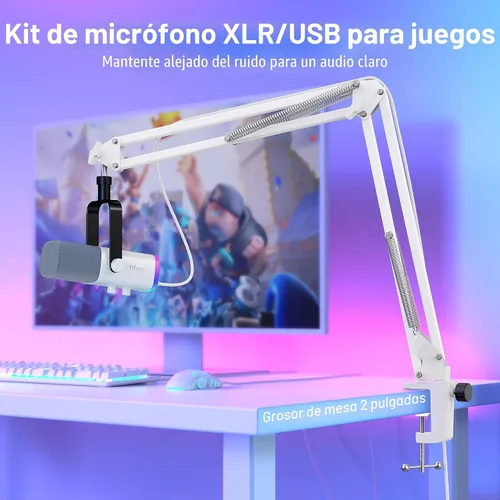 Miniatura 2 de FIFINE - Kit de micrófono para juegos XLR/USB, set de micrófono dinámico para transmisión para PC, micrófono de computadora para grabación de Blanco