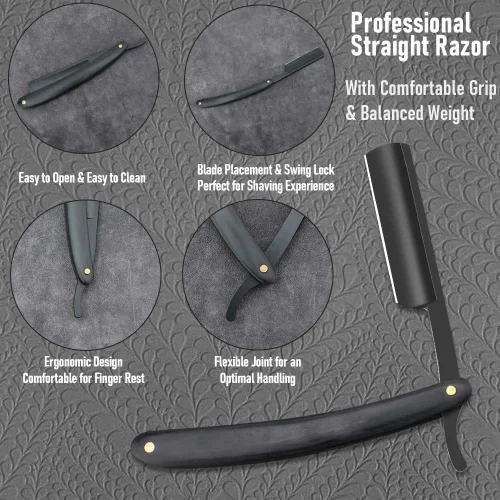 Miniatura 6 de Navajas de afeitar rectas para hombres, navaja de barbero de filo recto Premium de acero inoxidable con trozo de afeitar para hombres en casa