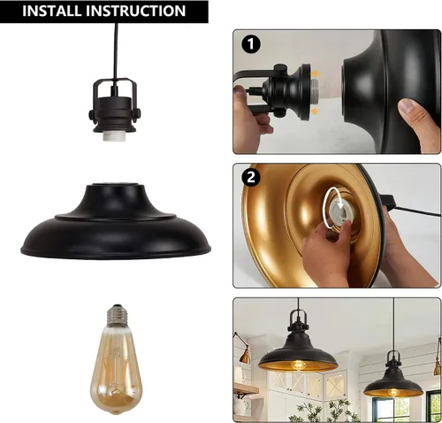 Miniatura 7 de Iluminación Colgante Negra para Isla de Cocina, Luces Colgantes de Granja en Negro Mate para Isla de Cocina, Accesorios de Iluminación Colgante