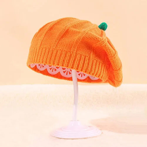 Miniatura 2 de Gorro de boina de punto de calabaza, gorro de felpa para niños pequeños, lindo gorro cálido de invierno para bebé, madre, adulto, Halloween