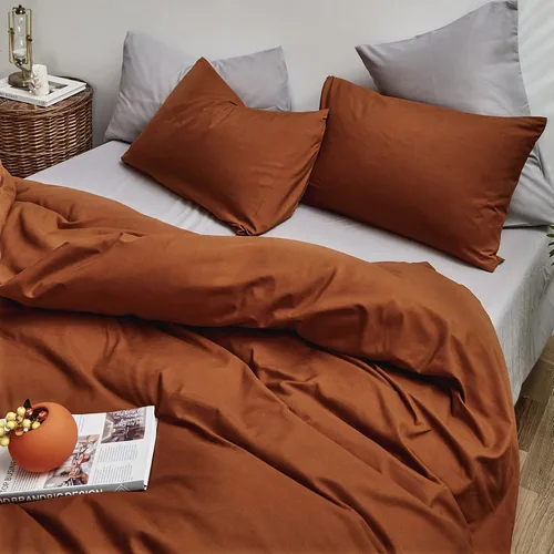 Miniatura 3 de Houseri - Juego de edredón color naranja tostado, tamaño King, ropa de cama terracota, 3 piezas, para mujeres y hombres, edredón naranja tostado