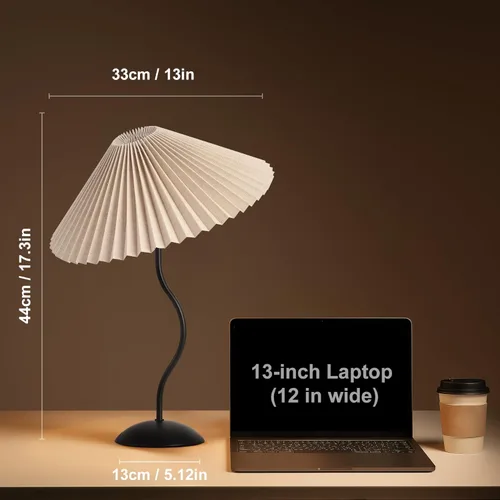 Miniatura 2 de KUNJOULAM Pequeña Lámpara de Mesa Plisada, Lámpara de Mesita de Noche con Pantalla Beige y Base Negra, Lámpara Mini Moderna para Decoración de Negro