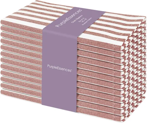 Miniatura 12 de PurpleEssences Servilletas de tela a rayas - Juego de 12 - 100% algodón - 18 x 18 pulgadas - Servilletas de cena para Navidad, vacaciones de blanco