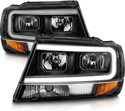 Miniatura 8 de AmeriLite Juego de faros delanteros de repuesto para Jeep Grand Cherokee 1999-2004 con barra de luz LED, color negro transparente, lado
