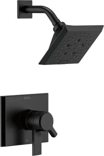 Delta Faucet Pivotal Serie 17 - Grifo de ducha de doble función, kit de molduras de ducha, cabezal de ducha H2Okinetic de 5 pulverizaciones, negro