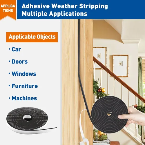 Miniatura 6 de MAGZO Burlete Sello para Puerta, 1/2 Pulgada de Ancho X 1/8 Pulgada de Grosor Cinta de Espuma Adhesiva Burlete Insonorizado para Ventanas, 3 Rollos