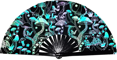 Ventilador grande para rave para mujeres/hombres, ventilador de mano reflectante con ventilador de mano de bambú y tela de nailon, para actuación,