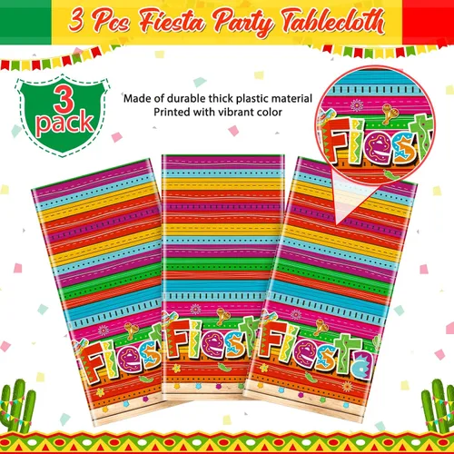 Miniatura 4 de Mantel de 3 piezas de decoración de fiesta mexicana, mantel de plástico impreso con Cinco de Mayo para fiesta, taco, noche, cumpleaños y suministros