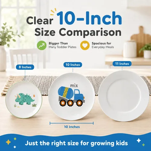 Miniatura 4 de Tiny Expressions - Placas de construcción para niños pequeños - Juego de 4 platos de melamina para niños - Excavadora, mezcladora de cemento