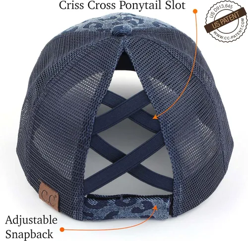 Miniatura 3 de C.C Ponytail Criss Cross Messy Buns Ponycaps Baseball Cap Dad Trucker Mesh Hat Distressed