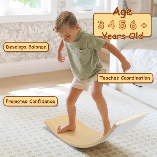Miniatura 2 de Gentle Monster - Tabla de equilibrio oscilante de madera, juguete de madera natural Montessori para niños pequeños y adultos; juguete de aprendizaje