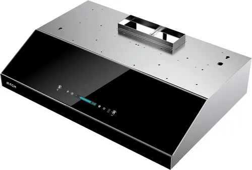IKTCH campana extractora de 30 pulgadas para debajo del gabinete, 900 CFM, ventilador de 4 velocidades, acero inoxidable negro y vidrio templado,