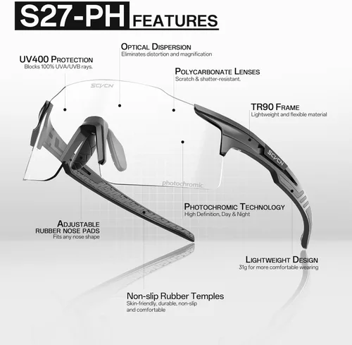 Miniatura 4 de SCVCN Fotocromático Ciclismo Gafas Deportivas Gafas de sol Hombres Mujeres Claro Bicicleta MTB UV400 Protección TR90 Frame Bike 01 Marco negro
