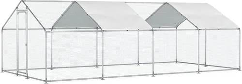 Miniatura 10 de Gallinero de metal, gallinero con cubierta impermeable y anti-UV, jaula de aves de corral con puerta con cerradura, gallinero para gallinas de pato