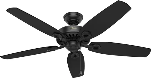 Hunter 53091 Ventilador de techo de 5 aspas con una sola luz Builder Deluxe, con aspas de cerezo brasileño/roble barnizado, y plafón ribeteado color