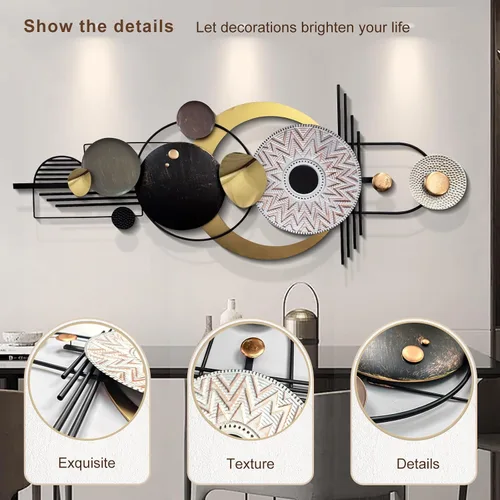 Miniatura 2 de ERMOFAV Decoración de Pared, Arte de Pared Geométrico Circular de Metal Moderno y Creativo, 59x24 Pulgadas Grandes Esculturas de Pared de Metal